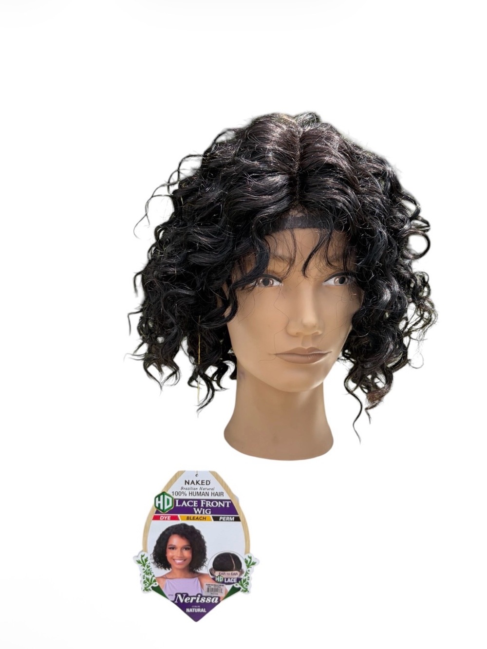 NWT Shake N’Go lace front Nerissa human hair short curly wig in color natural